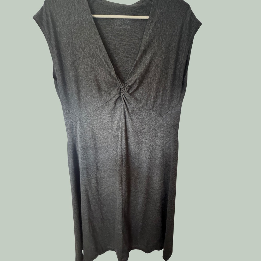 Patagonia Kamala Twist Front Dress Womens Large Gray Heather V-Neck Midi Jersey